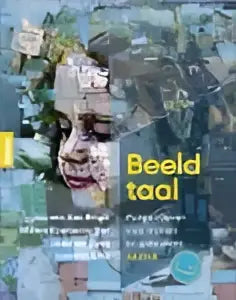 Collage van pixelachtige beelden met de tekst beeld taal in geel op donker voor hoger onderwijs door laetitia smit en willem koetsenruijter
