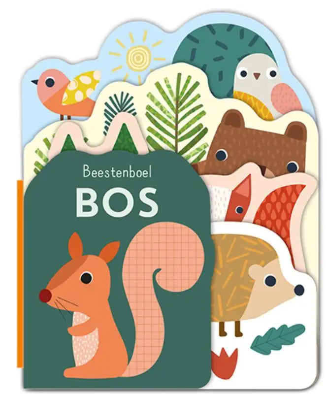 Beestenboel bos kleurrijk pop-up kinderboek met illustraties van bosdieren zoals eekhoorn vos egel en vogel