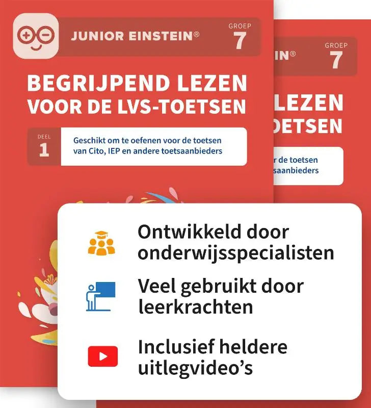 Red junior Einstein workbook voor groep 7 begrijpend lezen inclusief uitlegvideo’s geschikt voor andere toetsaanbieders