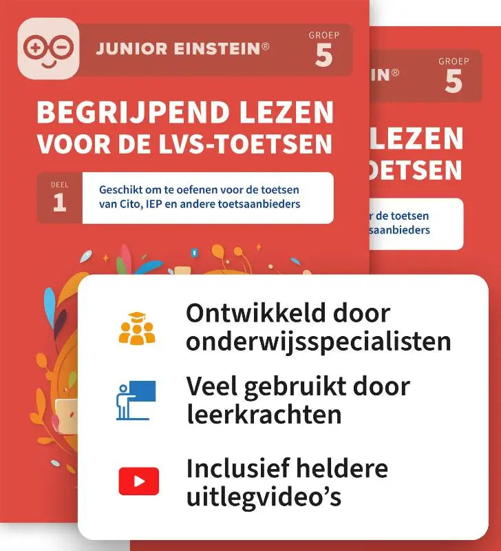 Rood junior einstein® workbook groep 5 voor begrijpend lezen ter voorbereiding op lvs-toetsen van andere toetsaanbieders