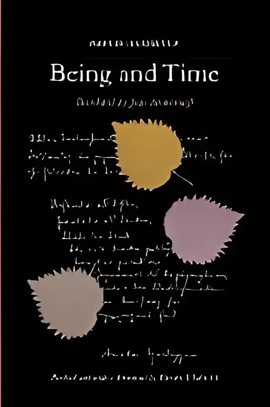 Het boek being and time herziene editie heeft een zwart omslag met witte titel en drie pastelkleurige bloemen