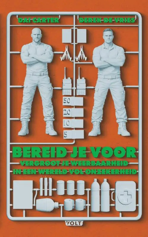 Wit plastic modelbouwpakket van twee mannen in tactische uitrusting met naamlabels en nederlandse titel bereid je voor
