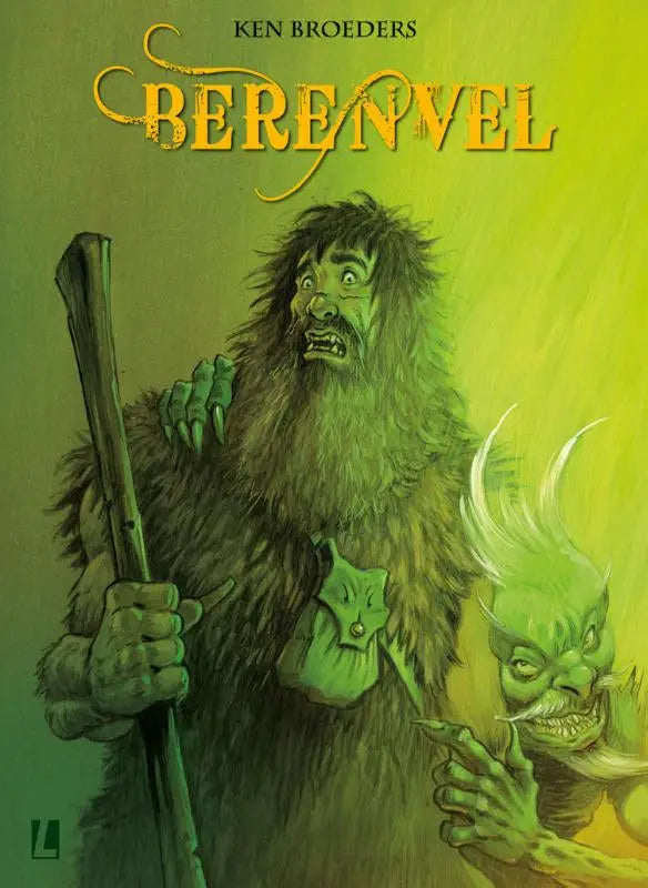 Illustratie van een groene comic book cover van berenvel met een harig wezen en een kleinere groene monster ken broeders algemeen publiek