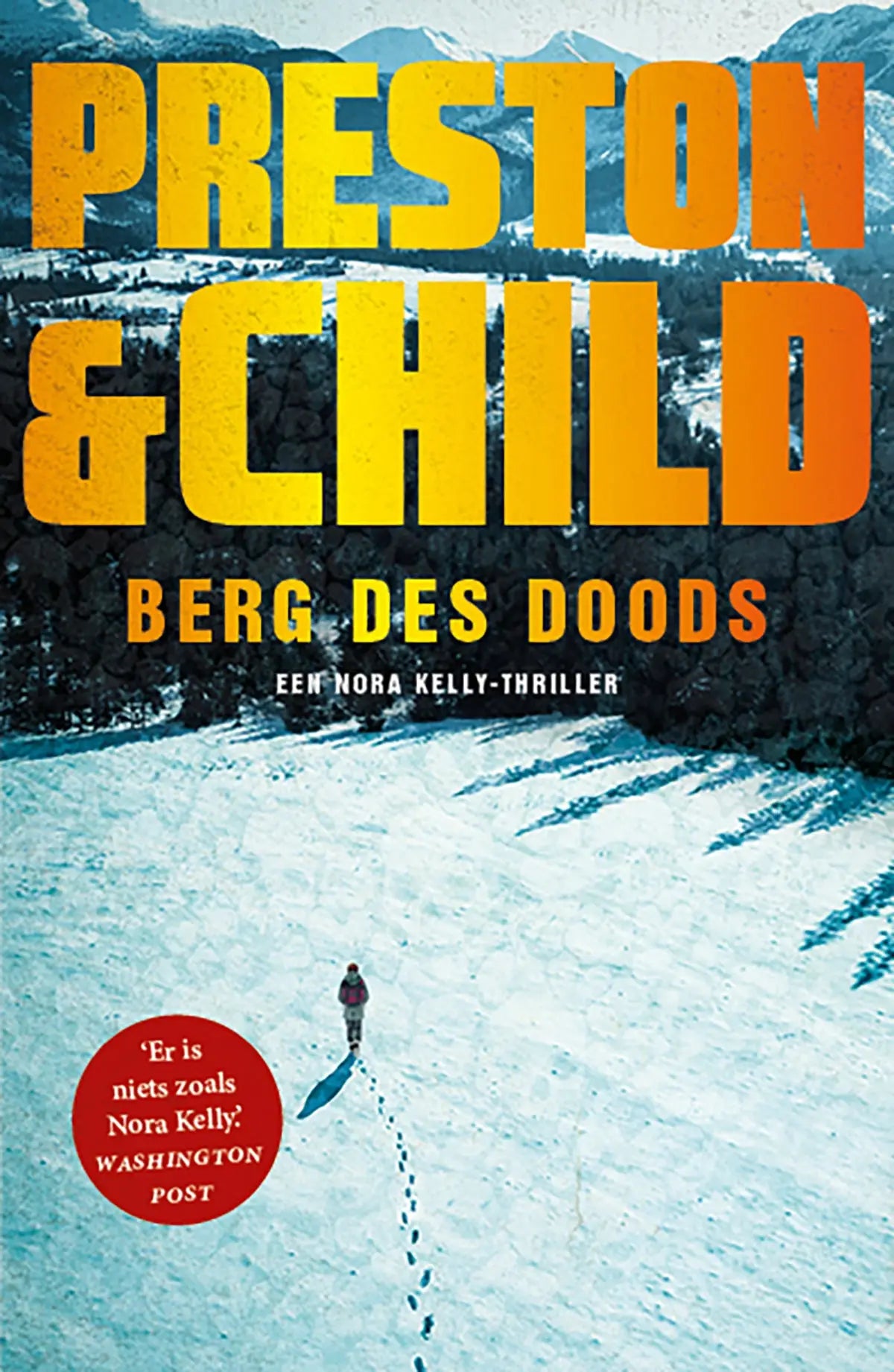 Boekcover van berg des doods met gele en oranje tekst op een besneeuwd berglandschap
