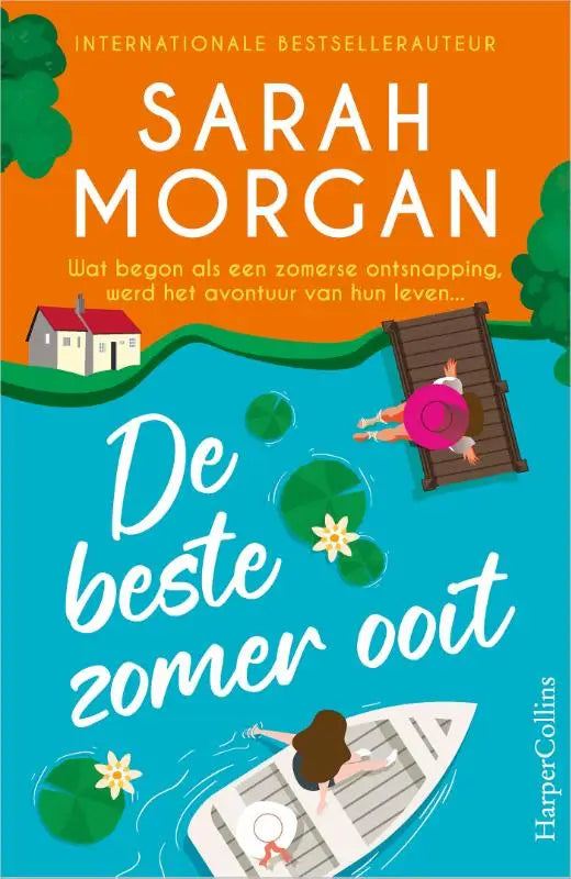 De beste zomer ooit boek met levendige oranje en turquoise illustratie van zomerse ontsnapping en zomeractiviteiten