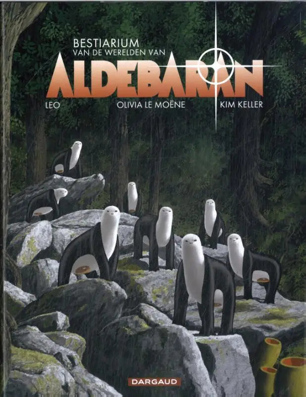 De kleurrijke omslag van het geïllustreerde boek bestiarium van de werelden van aldebaran door leo, olivia le moëne en kim keller