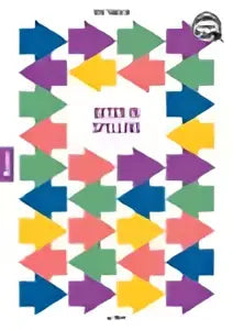 Beter in spelling educatief puzzelspel met kleurrijke paarse, blauwe, groene en gele geometrische stukken van koninklijke boom uitgevers