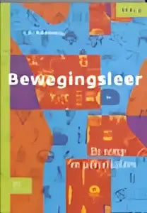 De bewegingsleer product toont een abstract patroon met overlappende geometrische vormen in oranje blauw en paars voor bsl media hoger onderwijs