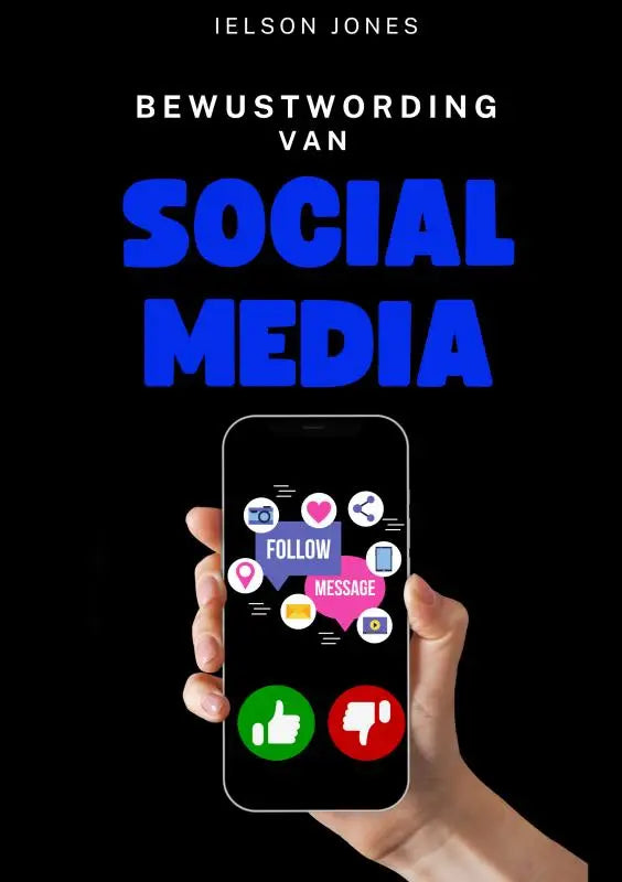 Zwart smartphone in de hand met social media-iconen en een follow-pictogram voor bewustwording van social media