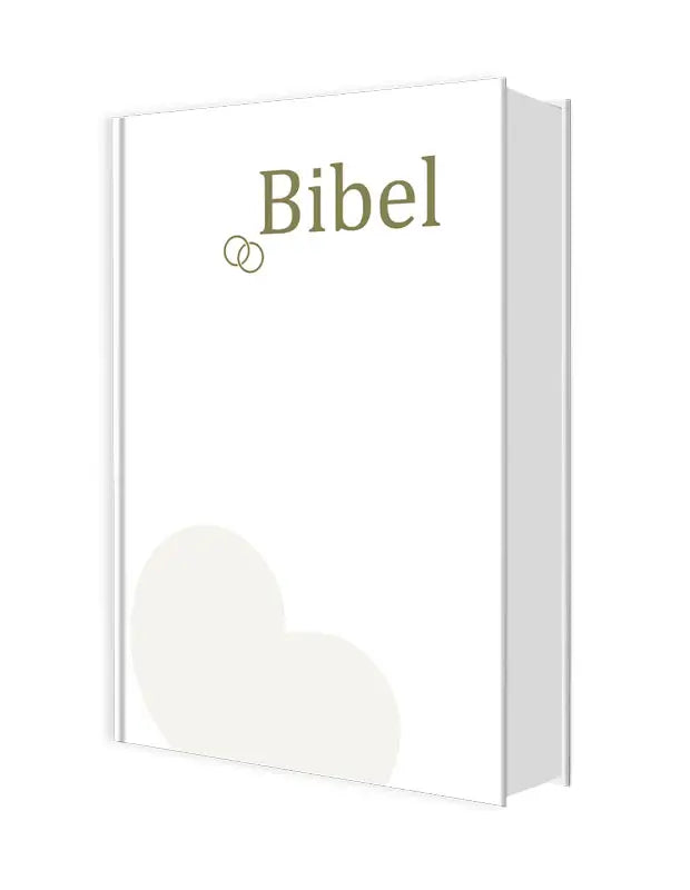 Witte hardcover bijbel met olijfgroene tekst bibel en subtiel hartontwerp op de omslag