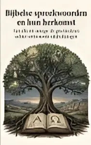 Zwart-witte boekcover van bijbelse spreekwoorden en hun herkomst met vertrouwde uitdrukkingen in serif lettertype