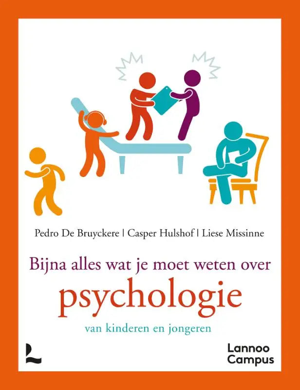 De boekcover van bijna alles wat je moet weten over psychologie toont kleurrijke illustraties met casper hulshof en liese missinne