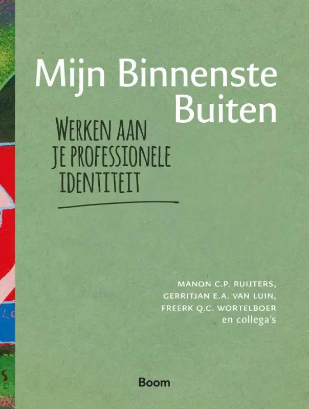 Een zachte groene boekomslag met witte en zwarte tekst met de titel mijn binnenste buiten in een strak lettertype