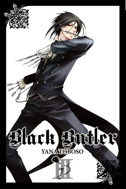 Black butler vol 3 manga cover featuring a black-haired character in an elegant black formal suit with silver buttons