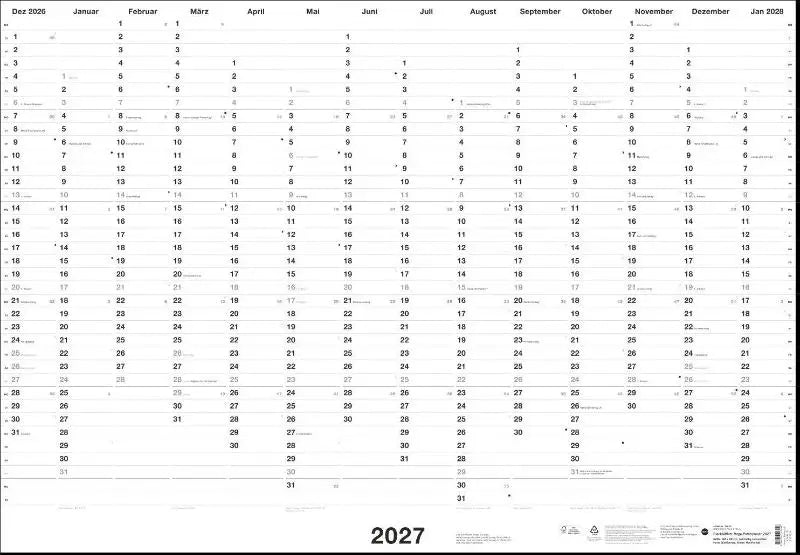 2027 kalender met duitse maandnamen in zwart-wit design beidseitig bedruckter wandkalender voor kantoorgebruik