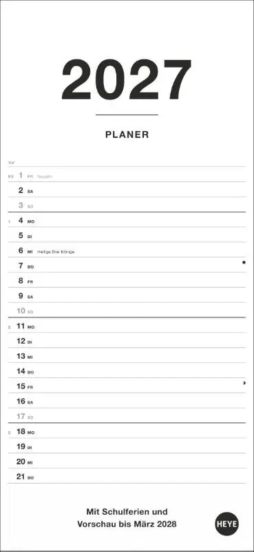 Black&White Planer 2027 - Praktischer Streifenkalender für ein oder zwei Personen im minimalistischen Schwarzweiß-Design. Terminübersicht leicht gemacht im Hochformat 16 x 34,7 cm