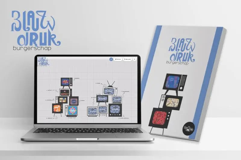 Zilver laptop met vintage televisieontwerp op scherm voor blauwdruk burgerschap product presentatie