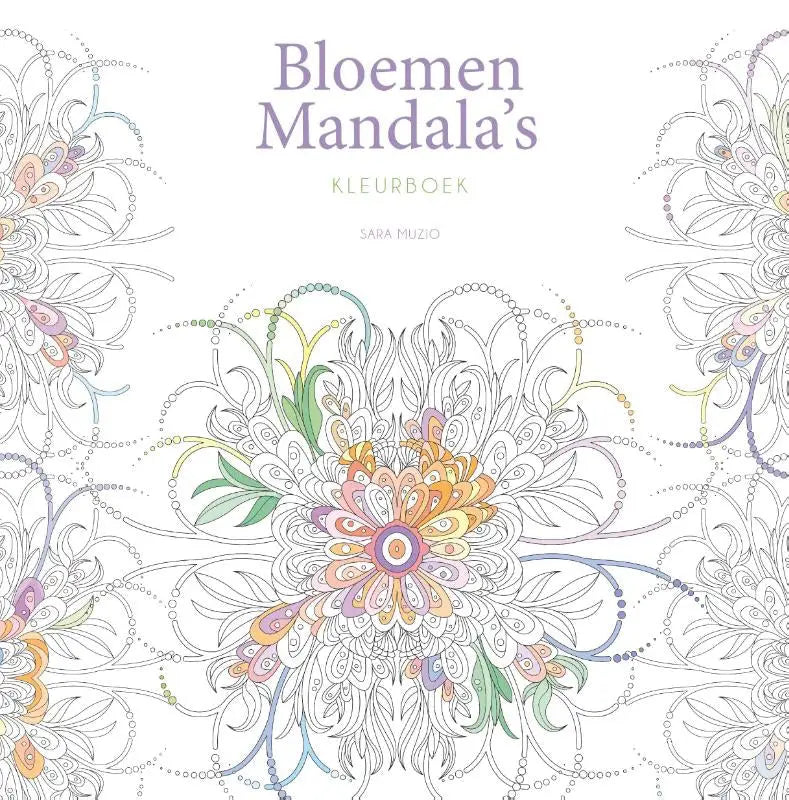 Kleurboek bloemen mandala’s met gedetailleerd, deels ingekleurd mandalabloemontwerp in zachte pasteltinten