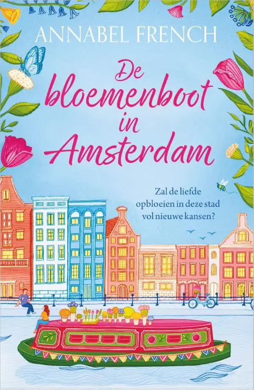De bloemenboot in amsterdam boek met kleurrijke bloemenillustratie die liefde opbloeien en nieuwe kansen verbeeldt