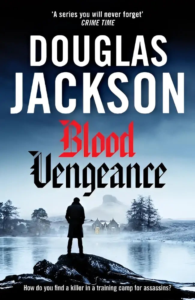 De boekcover van blood vengeance door douglas jackson toont een donkere sfeer met eenzame figuur perfect voor fans van bernie gunther