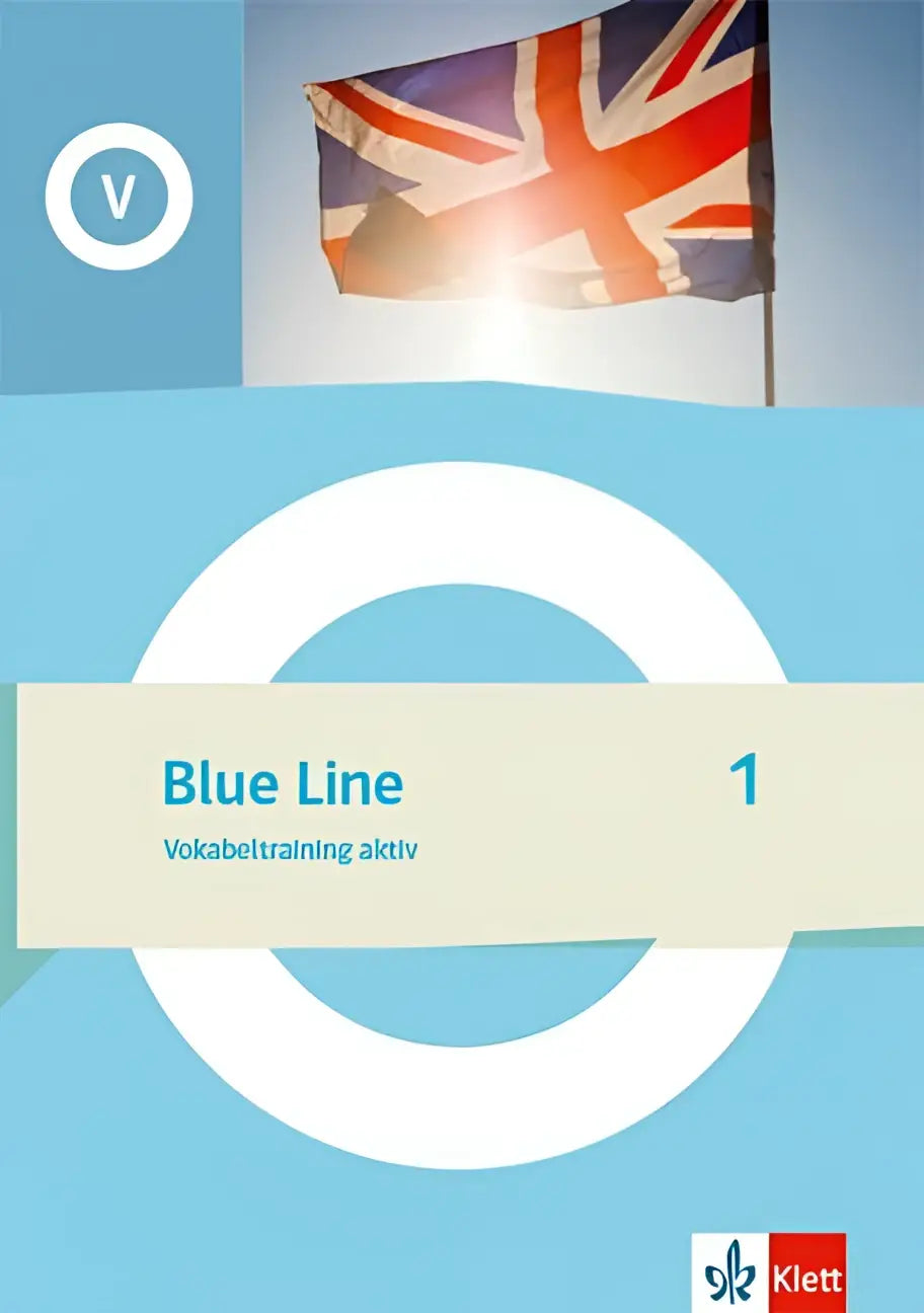 Blue line 1 vokabeltraining aktiv klasse 5 werkboek met lichtblauwe omslag en union jack afbeelding