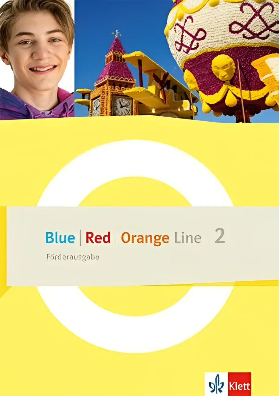 Yellow book cover with white circular design for blue line red line orange line 2 by klett for class 6