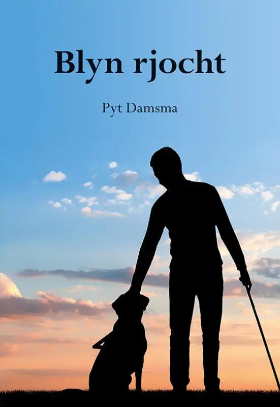 Silhouette van een man en zijn hond tegen een schemerlucht in blyn rjocht van pyt damsma