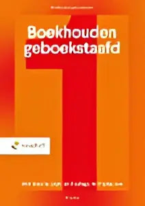 Oranje boekhouden geboekstaafd boekomslag met vetgedrukte zwarte tekst en wit logo voor bedrijfskunde algemeen