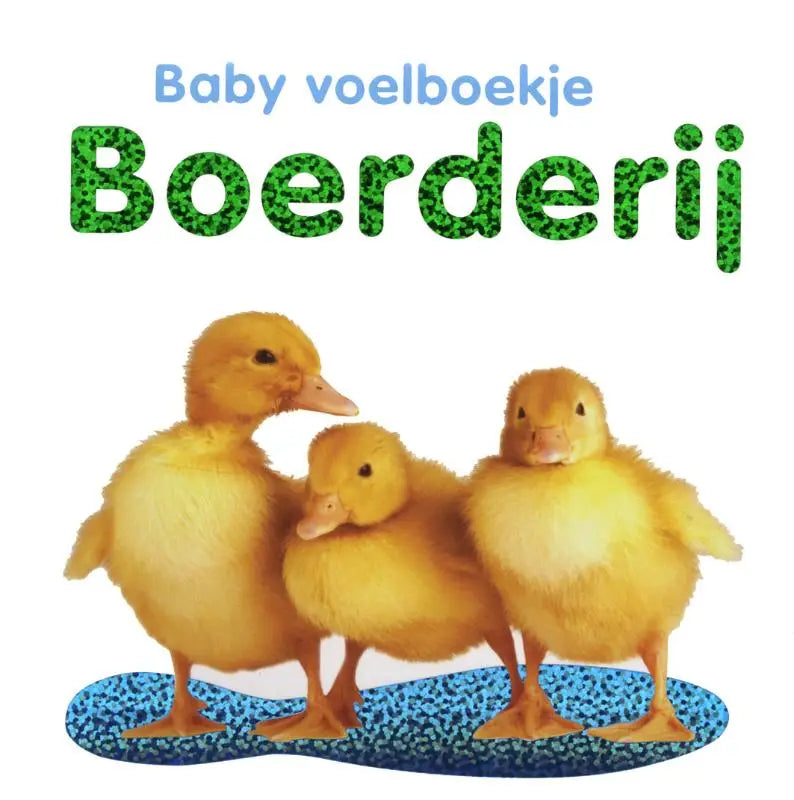 Soft gele kuikentjes met pluizige veren staan samen op een blauwe ondergrond in boerderij voor jonge lezers