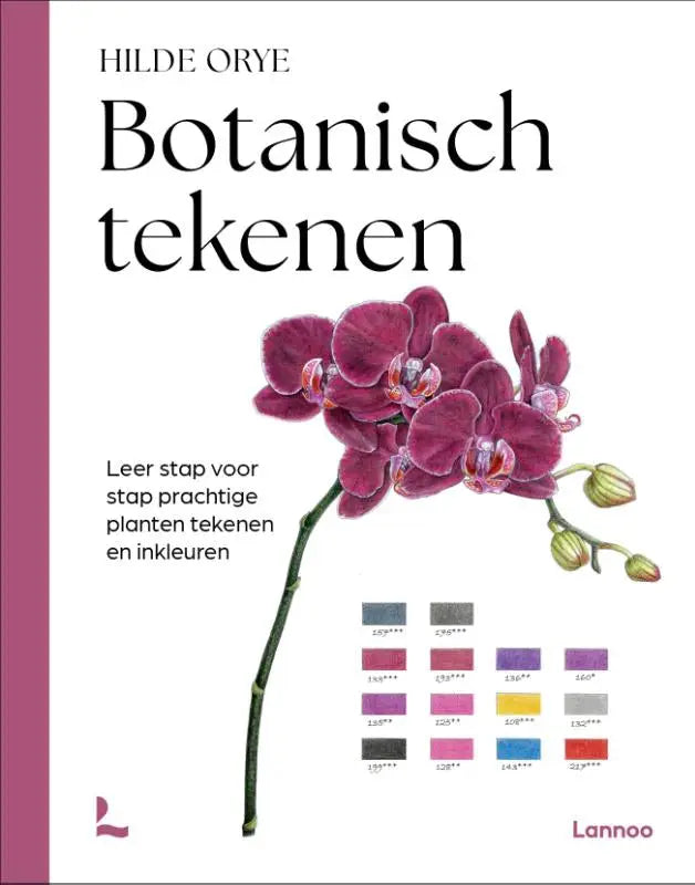 Een prachtig geïllustreerd boekcover voor botanisch tekenen met een paarse orchidee van hilde orye voor hobby’s algemeen