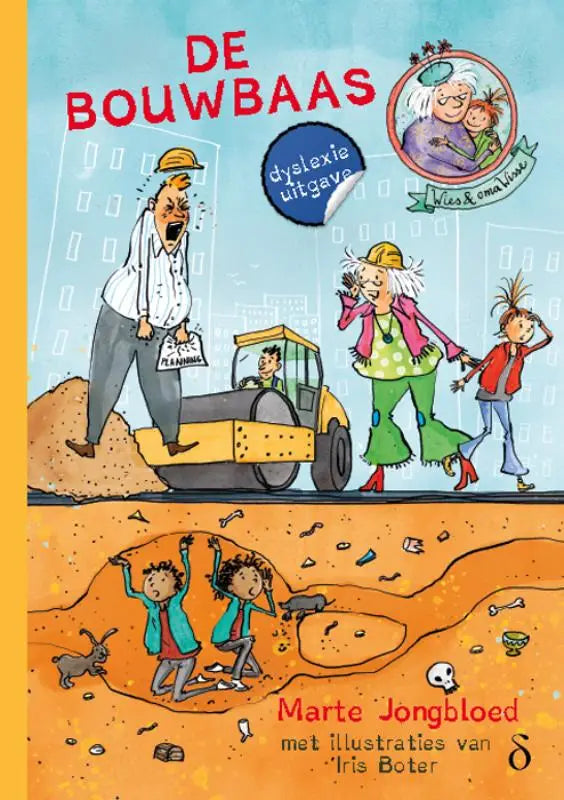 De cover van het Nederlandse kinderboek de bouwbaas door Marte Jongbloed met kleurrijke illustraties en rode letters