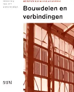 Boekcover van bouwdelen en verbindingen met rode architectonische patronen door maarten meijs en ulrich knaack, koninklijke boom uitgevers