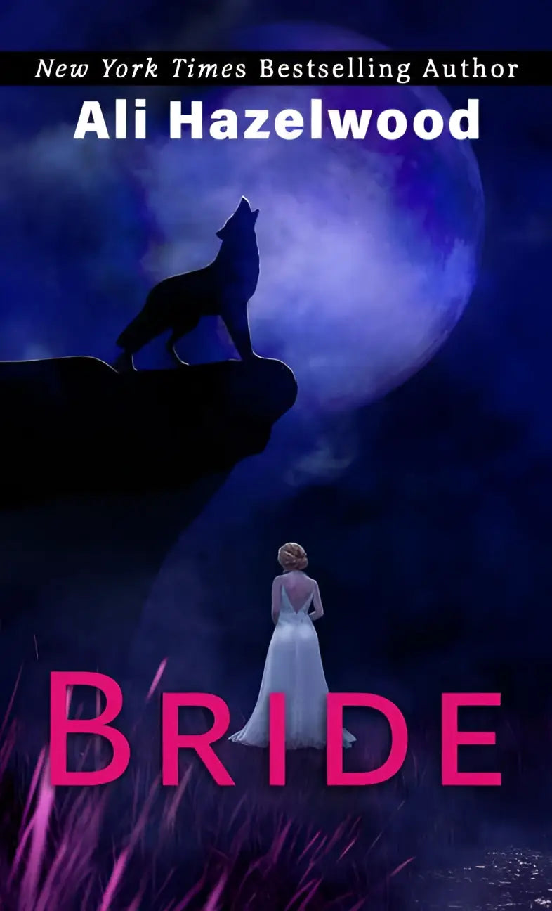 Bride large print hardcover book cover showing a bride in white gown with a howling wolf by a glowing blue moon