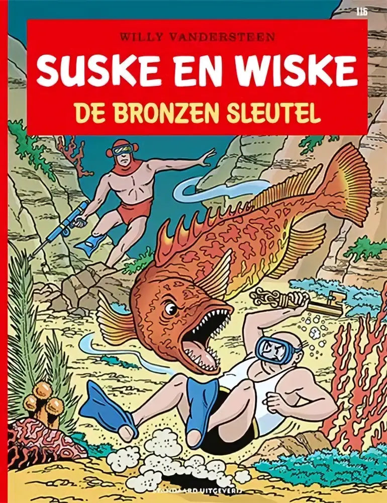 De cover van suske en wiske de bronzen sleutel door willy vandersteen met kleurrijke onderwaterillustratie voor strips algemeen