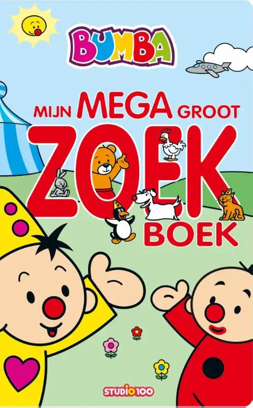 Bumba kartonboek XXL mijn megagroot zoekboek met kleurrijke cartoonfiguren en rode letters voor jonge lezers