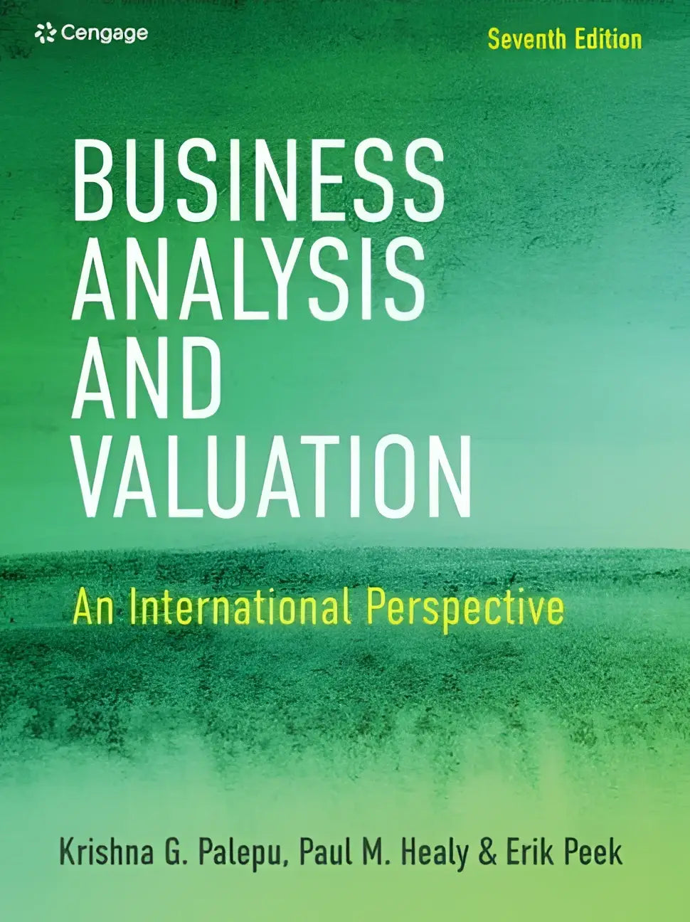 Groen studieboek business analysis and valuation seventh edition van cengage met internationale invalshoek en witte gele tekst