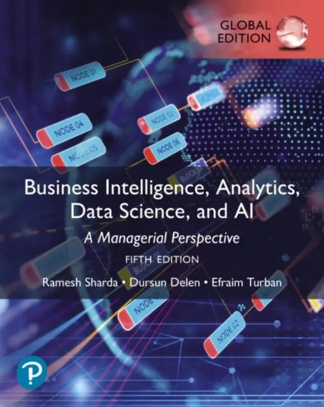 De omslag van de vijfde editie van business intelligence analytics data science en ai een global edition leerboek door sharda delen en turban