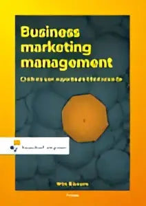 De business marketing management boekcover heeft een donkerblauwe textuur met oranje cirkel en gele rand door wim biemans