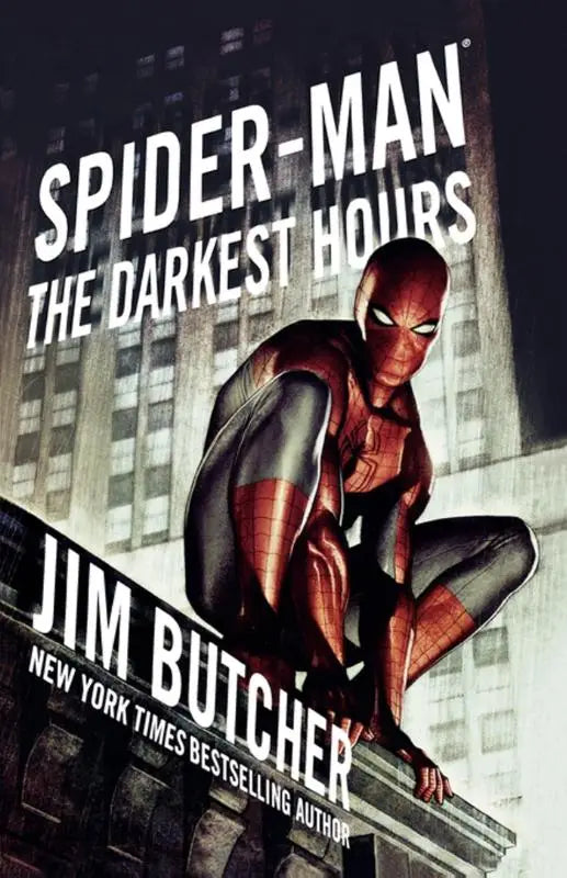 Rode en zwarte spider-man pak met webpatroon en iconisch masker uit butcher j spider-man the darkest hours
