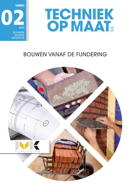 De cover van het bwi profielmodule 2 bouwen vanaf de fundering boek techniek op maat 2.0 met bouwkundige afbeeldingen