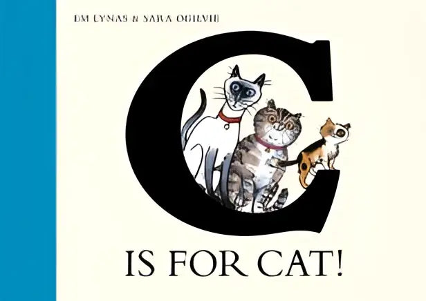 De omslag van c is for cat toont een zwarte gestileerde letter c met vier verschillende katten binnenin voor cat