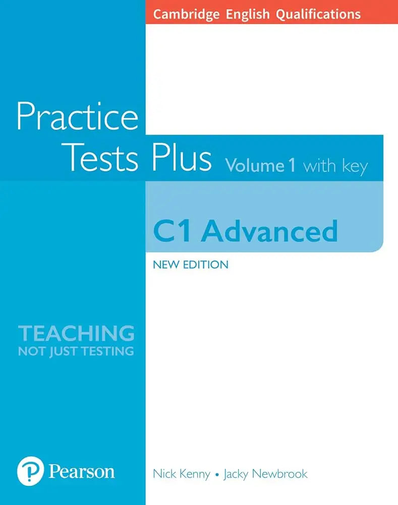 Blauwe en witte cover van cambridge english qualifications c1 advanced practice tests plus oefenboek volume 1 met antwoordboek