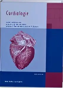 Boekcover van cardiologie met anatomische afbeelding van hart op blauwe achtergrond van bsl media specialistische geneeskunde