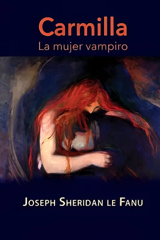 Het boekcover van Carmilla la mujer vampiro toont een vrouw met lang rood haar tegen een schaduwrijke achtergrond