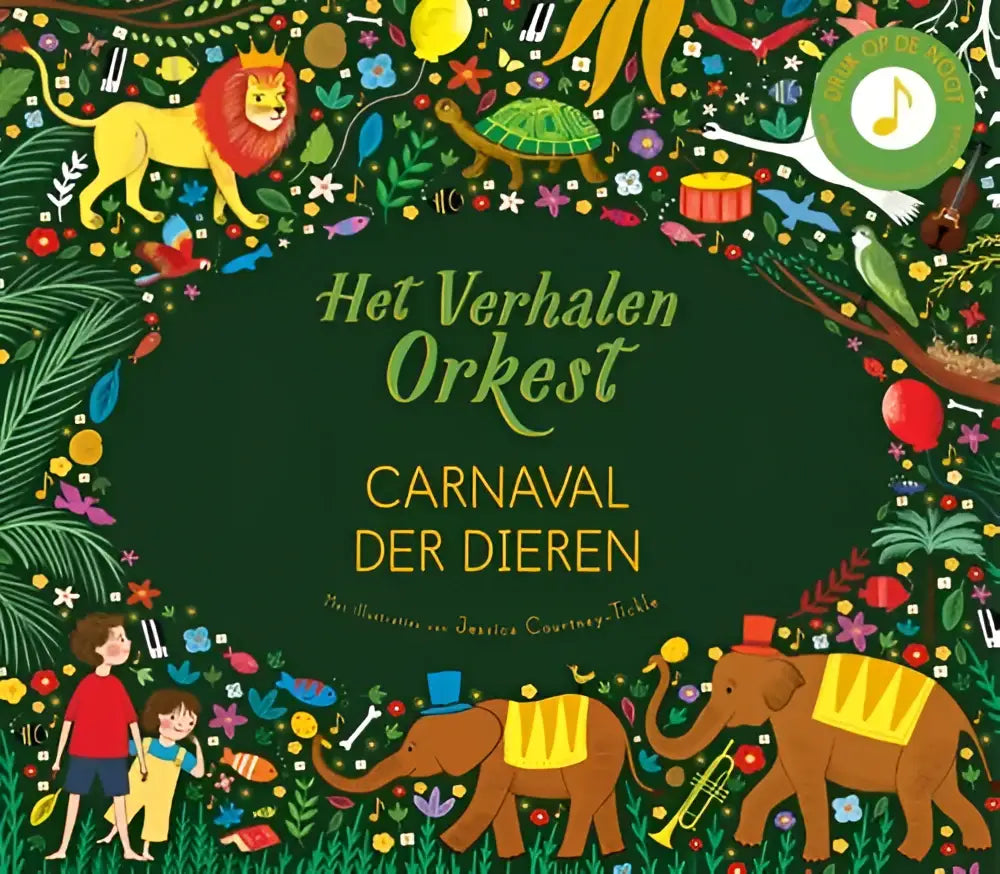 Nederlandstalig hardback boek carnaval der dieren door jessica courtney-tickle met illustraties van dieren die instrumenten bespelen