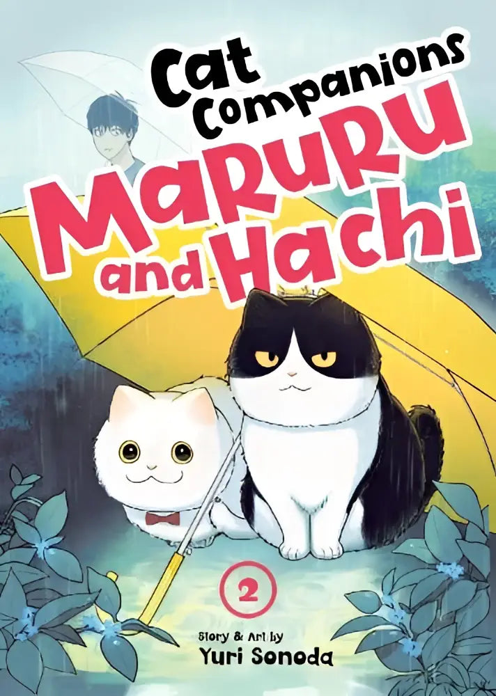 De cover van cat companions maruru en hachi vol 2 toont twee katten, een witte met strik en paraplu en een zwart-witte kat erbij