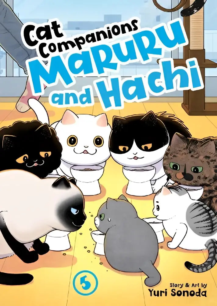 The cover of the children’s book cat companions maruru vol 5 features seven colorful cartoon cats around a bowl