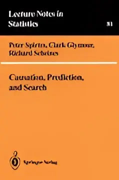 Oranje hardcover boek causation prediction and search met zwarte tekst en wit uitgeverlogo voor ons werk en search