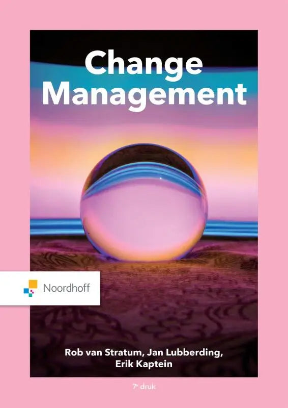 Een heldere glazen bol met een glad, reflecterend oppervlak op een textuurgrond tegen een roze paarse achtergrond in changemanagement gerelateerd aan erik kaptein en jan lubberding management algemeen
