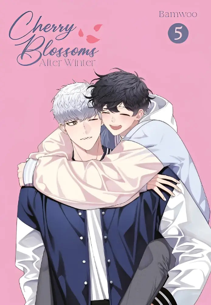 Roze omslag van de manga cherry blossoms after winter volume 5 door bamwoo met bloemmotief cherry blossoms after